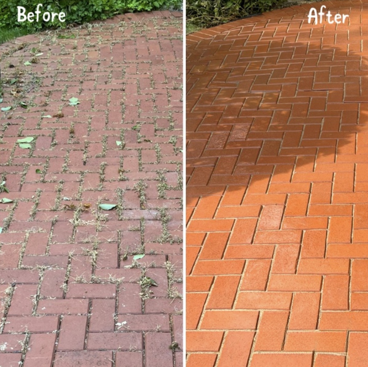 Side walkway pavers before and after cleaning