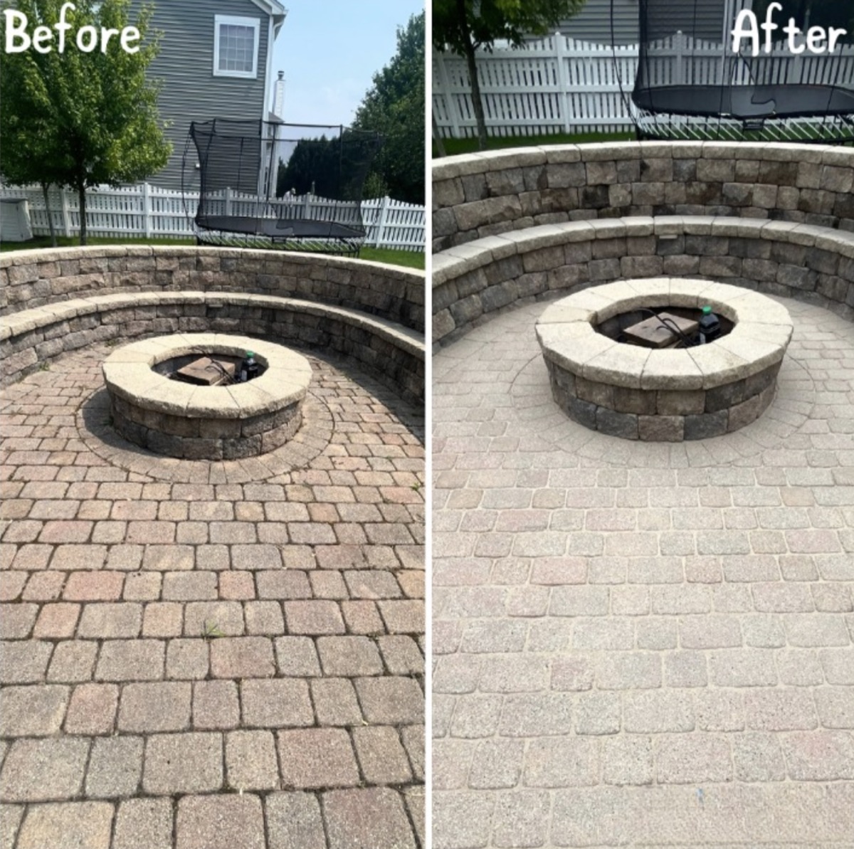 Fire pit with seating wall pavers before and after