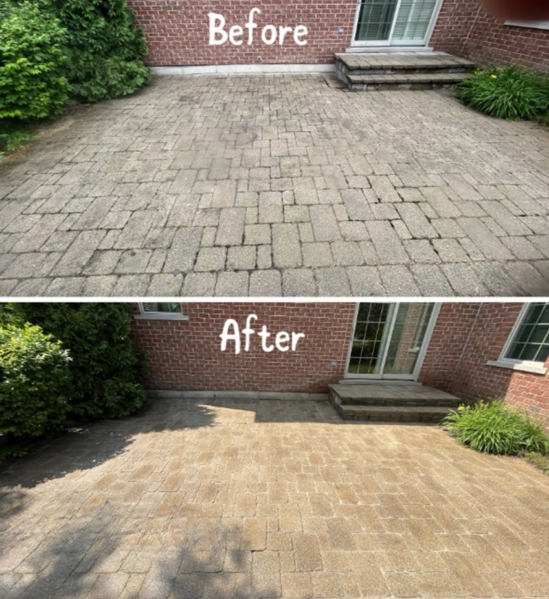 Paver driveway before and after restoration